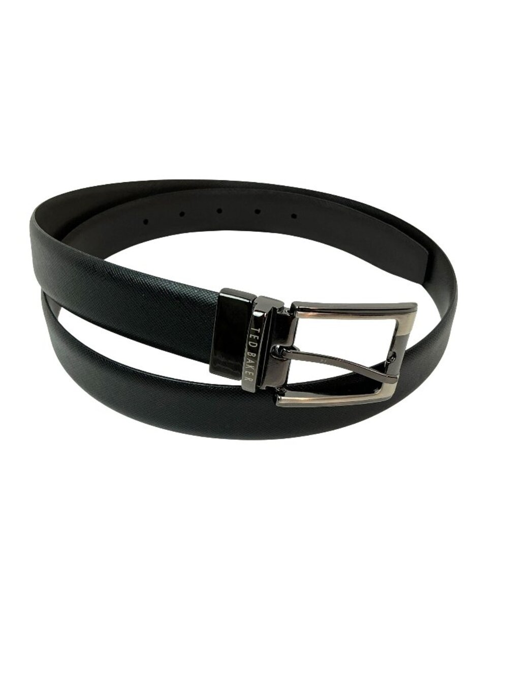 New Ted Baker Reversible Textured Leather Belt With Polished Gunmetal Buckle Men